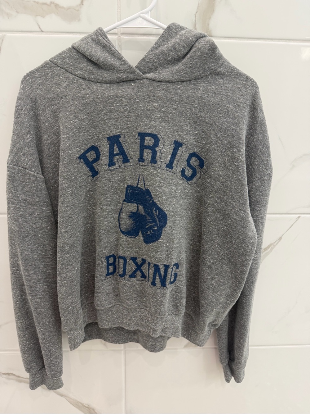 Gray Paris Boxing Graphic Hooded Sweatshirt - Women's Pullover